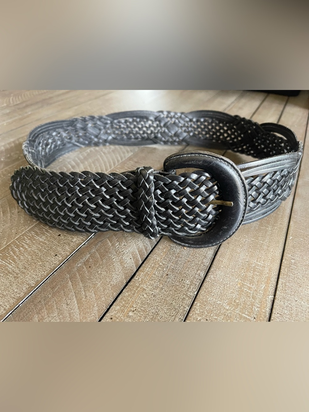 Braided Leather Waist Belt - Black vintage style